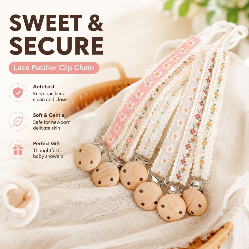 Baby Products 1 Year - Spitzen-Schnullerkette für Neugeborene Anti-Verlust-Schnullerhalter Besticktes Geschenk